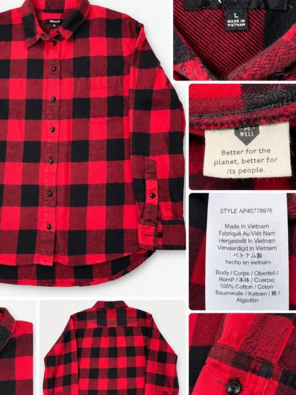 Madewell Buffalo Plaid Long sleeve Button Down Mens Large Style F7866